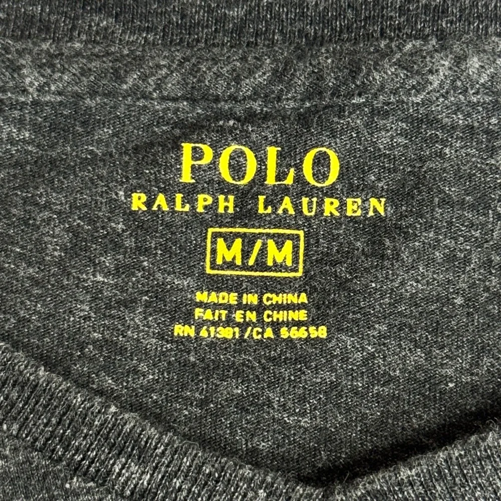 Polo Ralph Lauren Mens V-Neck Long Sleeve T-Shirt Gray Heather Pink Pony Medium